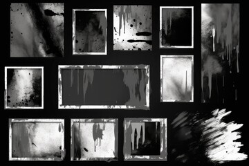 Set of stencil frames in grunge style on a black background. Generative AI
