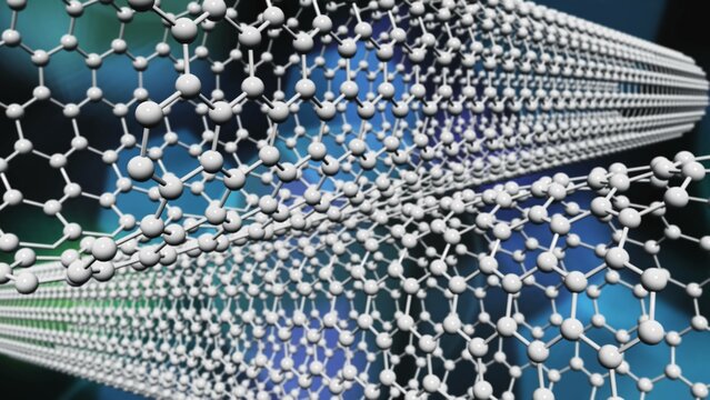 Carbon cloth, nanomaterial structure, Nanotubes modern technologies, graphene molecular structure, carbon fiber, 3D rendering