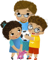 cartoon scene with children father family illustration for kids