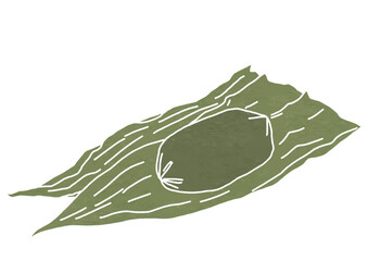 開いた状態の笹団子のイラスト（版画風）