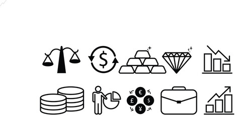 Money Thin Line Icon Set. Finance icon set. E-commerce shopping icons set. Payment icon set. Vector graphic illustration.  Money, Business and Finance web icons isolated.
