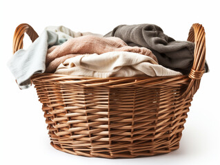 Clothes in laundry basket isolated on white background Generated AI