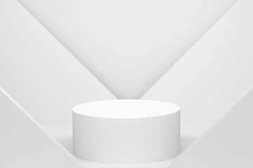 Pastel white cylinder podium with steps on monochrome background