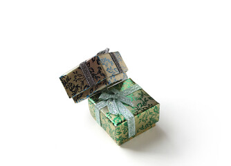 gift box green gold Isolated on white background