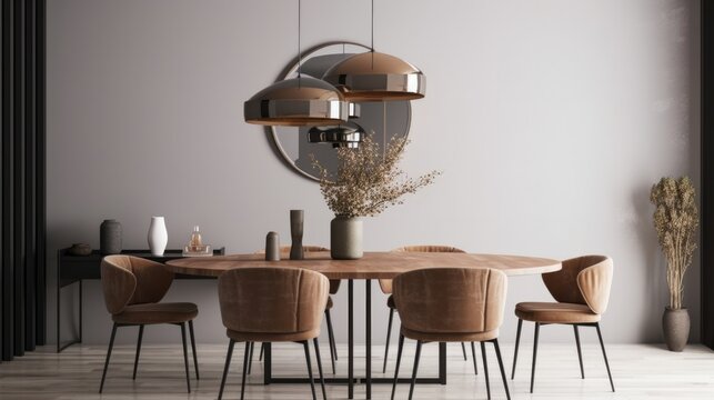 Modern Interior Design Background. Contemporary Dining room. Generative AI.