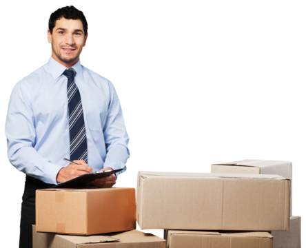 Portrait of happy businessman on background