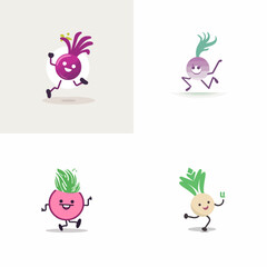 set of funny cartoon vegetables