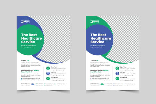 medical flyer template design for a hospital clinic proposal, surgery, pharmaceutical, laboratory, treatment