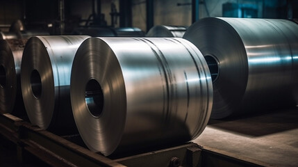 Obraz na płótnie Canvas round steel roll texture. Metal round roll of galvanized stainless steel sheet, industrial metalwork machinery manufacturing Generated AI