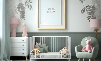 baby room with mockup frame ai generative