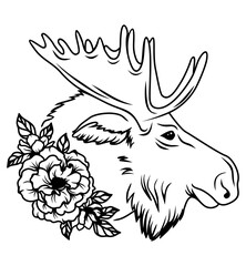 Floral moose, silhouette. Vector illustration