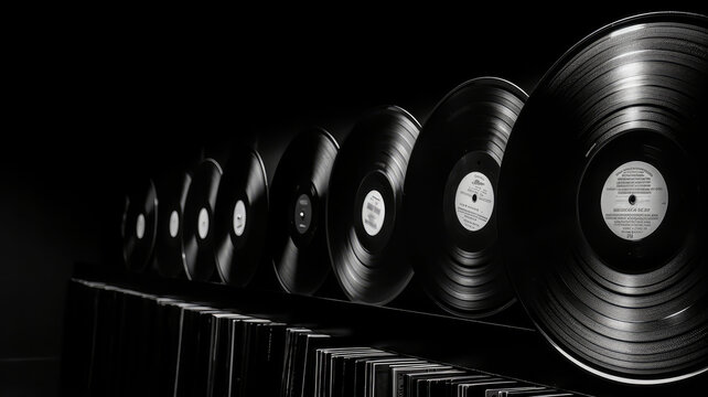 Music background with vinyl records. Illustration AI Generative.