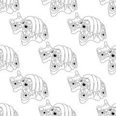 Obraz premium Seamless Pattern with Psyhodelical Monster Vibes. Surreal Design, Endless Texture. Pop Art Cartoon Style with Stains. Coloring Book Page. Vector Contour Illustration