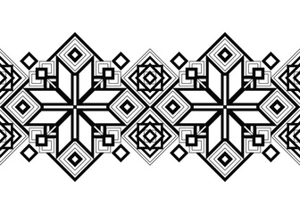 Seamless Border with Ornamental Composition Inspired by Ukrainian Traditional Embroidery. Ethnic Motif, Handmade Craft Art. Ethnic Design Element. Coloring Book Page. Vector Contour Illustration
