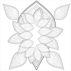 Decorative Abstract Flowers in Black for adult colouring page Isolated on White Background.-vector