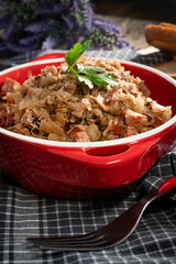 Bigos - sauerkraut stewed with meat, dried mushrooms and sausage.
