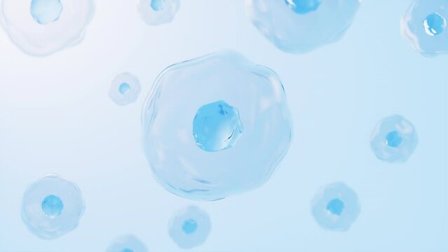 Floating cells in the blue background, skin treatment, biology and medicine concept, 3d rendering.