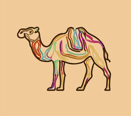 Hand drawn illustration, colorful camel drawing. camel image design for shirt sticker poster logo