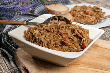 Bigos - sauerkraut stewed with meat, dried mushrooms and sausage.