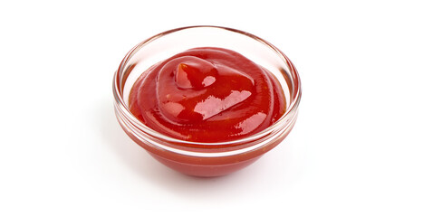 Bowl of tomato sauce, isolated on white background.