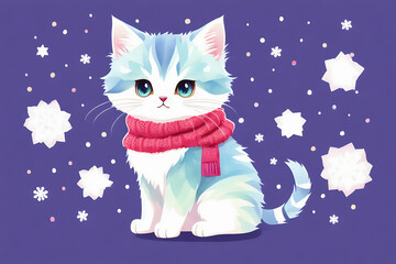An adorable cute cat character warmed up in winter clothes standing in nice hat and scarf ready to celebrate christmas created with generative ai
