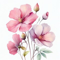 delicate pink flowers, watercolor painting Generative AI