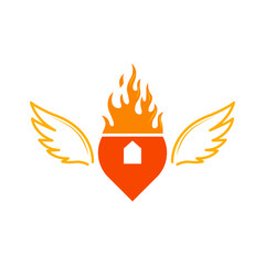location icon with fire, crown, and wings looks very luxurious and royal. feel freedom too.