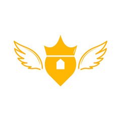 location icon with crown and wings. luxury home logo with crown and wings.