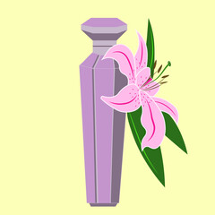 illustration of a bottle of perfume with lily flower