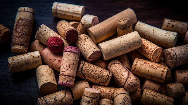 many wine corks background. top view Generated AI