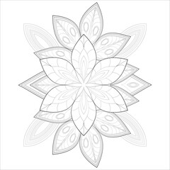 coloring page. Vector coloring book of flowers for adult, for meditation, relax and fun. attractive flowers design for colouring book in black outline and white background