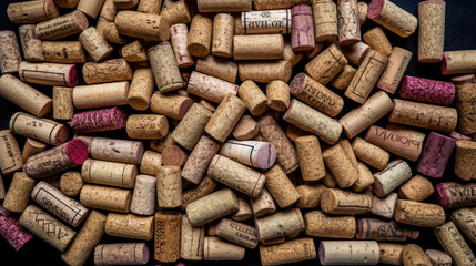 many wine corks background. top view
