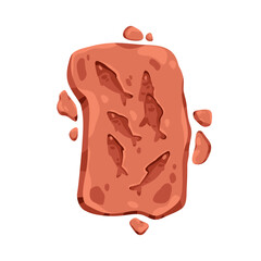Fossil stone with ancient old fish imprint. Archeology, paleontology rock with organic fossilized footprint. Prehistoric debris, remains. Flat cartoon vector illustration isolated on white background