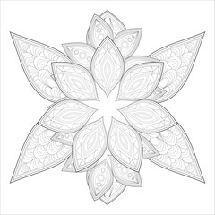 coloring page. Vector coloring book of flowers for adult, for meditation, relax and fun. attractive flowers design for colouring book in black outline and white background