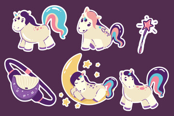 Set of Cute Cartoon Unicorns isolated on a white background sticker