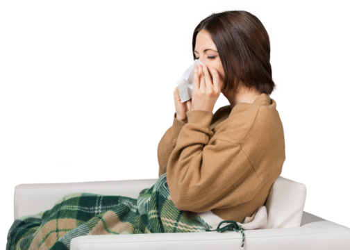 Flu cold woman sickness sick fever blowing nose - Powered by Adobe