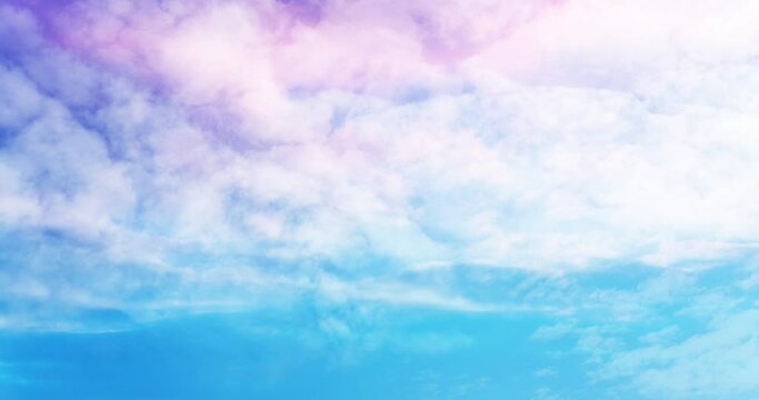 Lavender violet and white formation clouds on aqua blue dawn sunset sky. 4K time lapse. Earth and sky watercolor painting aethtetics. Stylish environmental color palette. 
