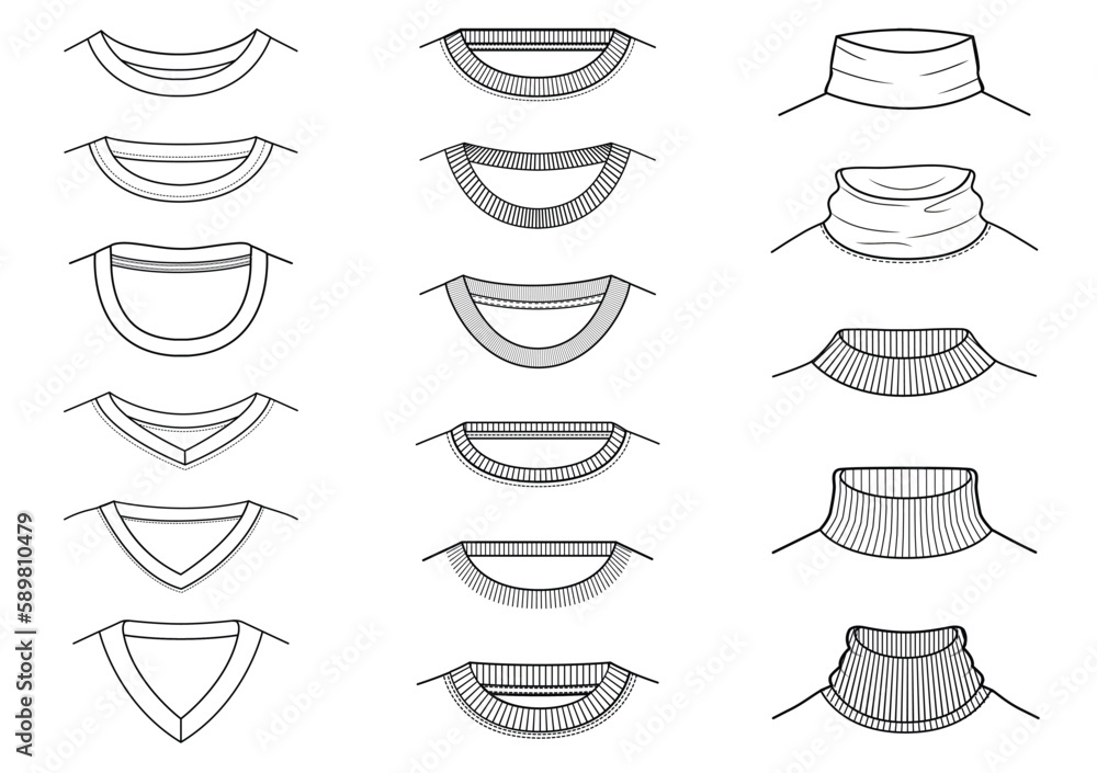 Sticker t shirt necklines flat sketch vector - Stickers