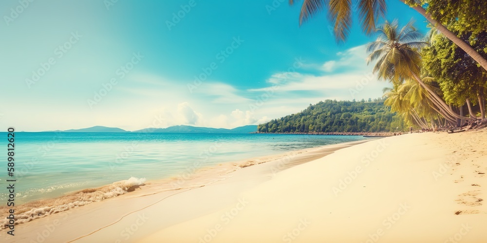 Aufkleber summer landscape background with palm tree and sea.colorful summer template. concept of recreation. 