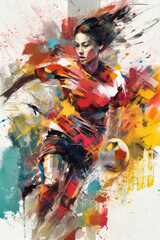 Plakat This dynamic oil painting, created by artificial intelligence, captures the intensity and excitement of a soccer match in bold, expressive strokes. image created with generative AI.