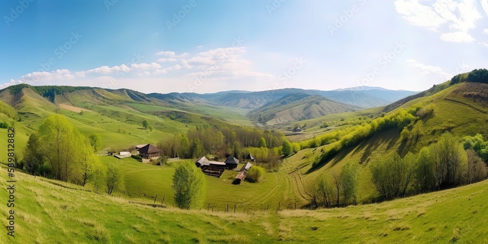 Aufkleber the mountain elevation is green.colorful summer template. concept of recreation. generative ai