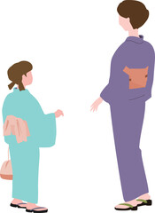 Fototapeta premium 浴衣姿の母と娘 後ろ姿のイラスト