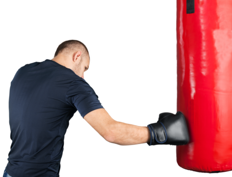 Portrait of a handsome man boxing isolated on  background