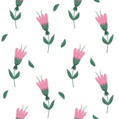 Floral Seamless Pattern with Minimalistic flowers on white background. Spring Background with Blossom Flowers for Fabric, Wallpaper, Posters, Banners. Vector illustration