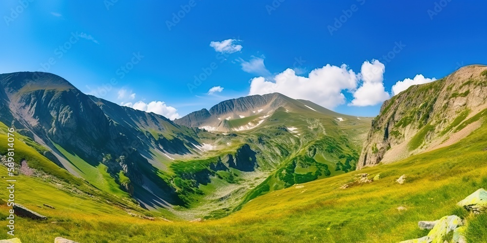 Aufkleber the mountain elevation is green.colorful summer template. concept of recreation. generative ai