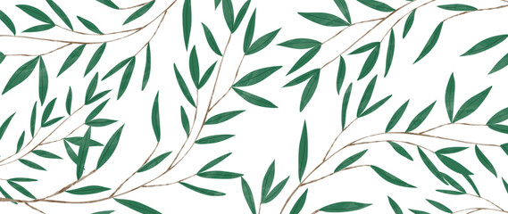 Abstract watercolor leaf background vector. Natural botanical leaf branch with watercolor texture. Pattern design illustration for decoration, wall decor, wallpaper, cover, banner, poster, card. © TWINS DESIGN STUDIO