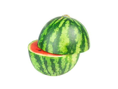 Slice of watermelon isolated on transparent background. Slice whole watermelon with clipping path. Food concept. png file.