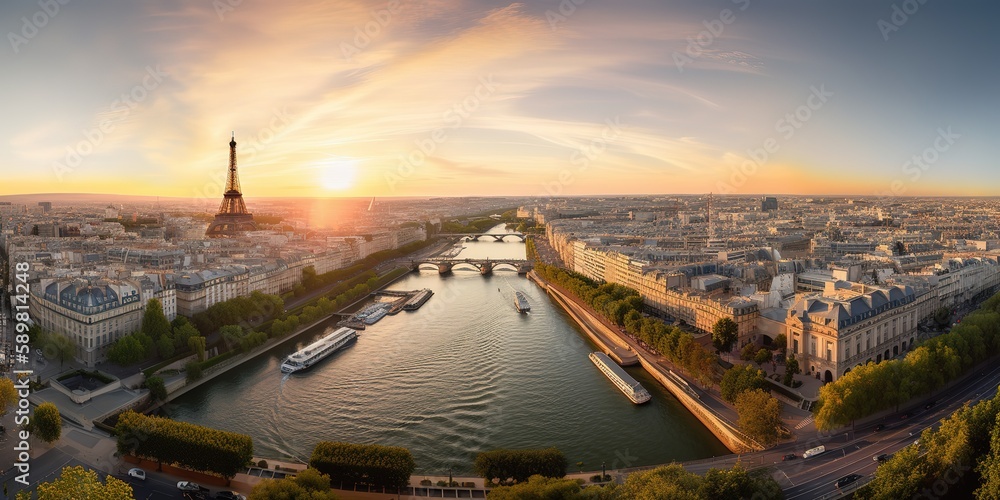 Aufkleber summer in paris.colorful summer template. concept of recreation. generative ai