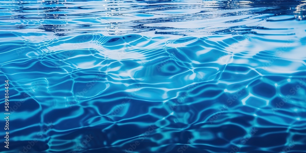 Poster Top view of the water in the pool with a glow from the sun.Colorful summer template. Concept of recreation. Generative AI