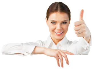 Businesswoman Giving Thumbs Up From Behind Invisible Wall Close-up - Isolated